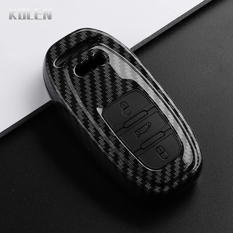 Funda para llave de coche estilo fibra de carbono ABS para Audi A1 A3 8P A4 B8 B9 A5 A6 C7 A7 A8 Q3 Q5 Q7 Q8 C8 D5 4M RS3 S4 S5 S7 TT E-tron