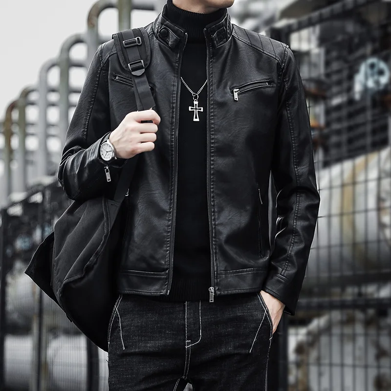 

2023 Autumn and Winter Mens Leather Jacket Locomotive Coat Korean Version Slim Fit Trend Leisure PU Leather Fashion Comfortable