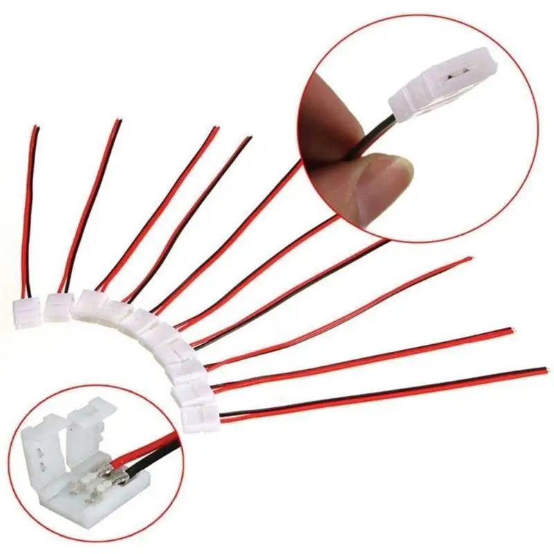 10Pcs 2-pin LED Strip Connector LED3528/5050 Solder Free Single Head Headlight Strip Connector Adapter 8/10mm Single Head Cable