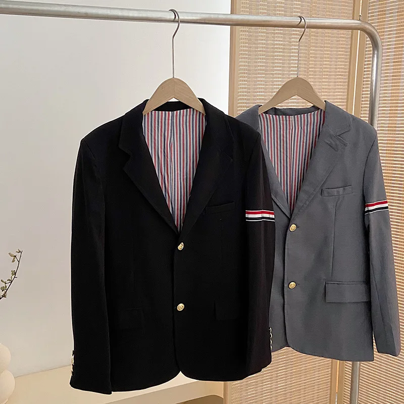 

High Quality TB Armband Webbing Suit Women Loose Show Slim Sleeves Gold Button Suit British Style Lapel Casual Jacket Trend