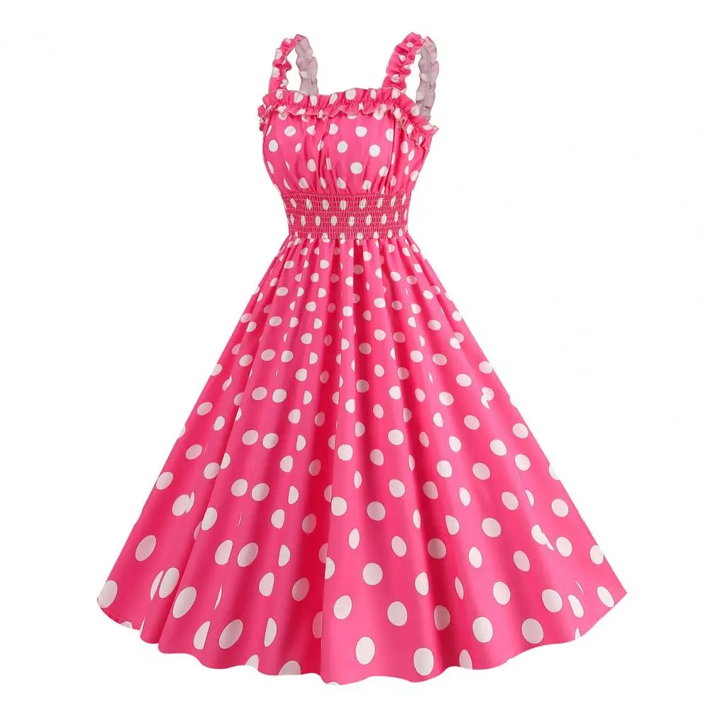 

Women's vintage dress Women Dress A-line Big Hem Shirring Ruffle Color Matching Tight Elastic Waist Christmas Party Prom Dress