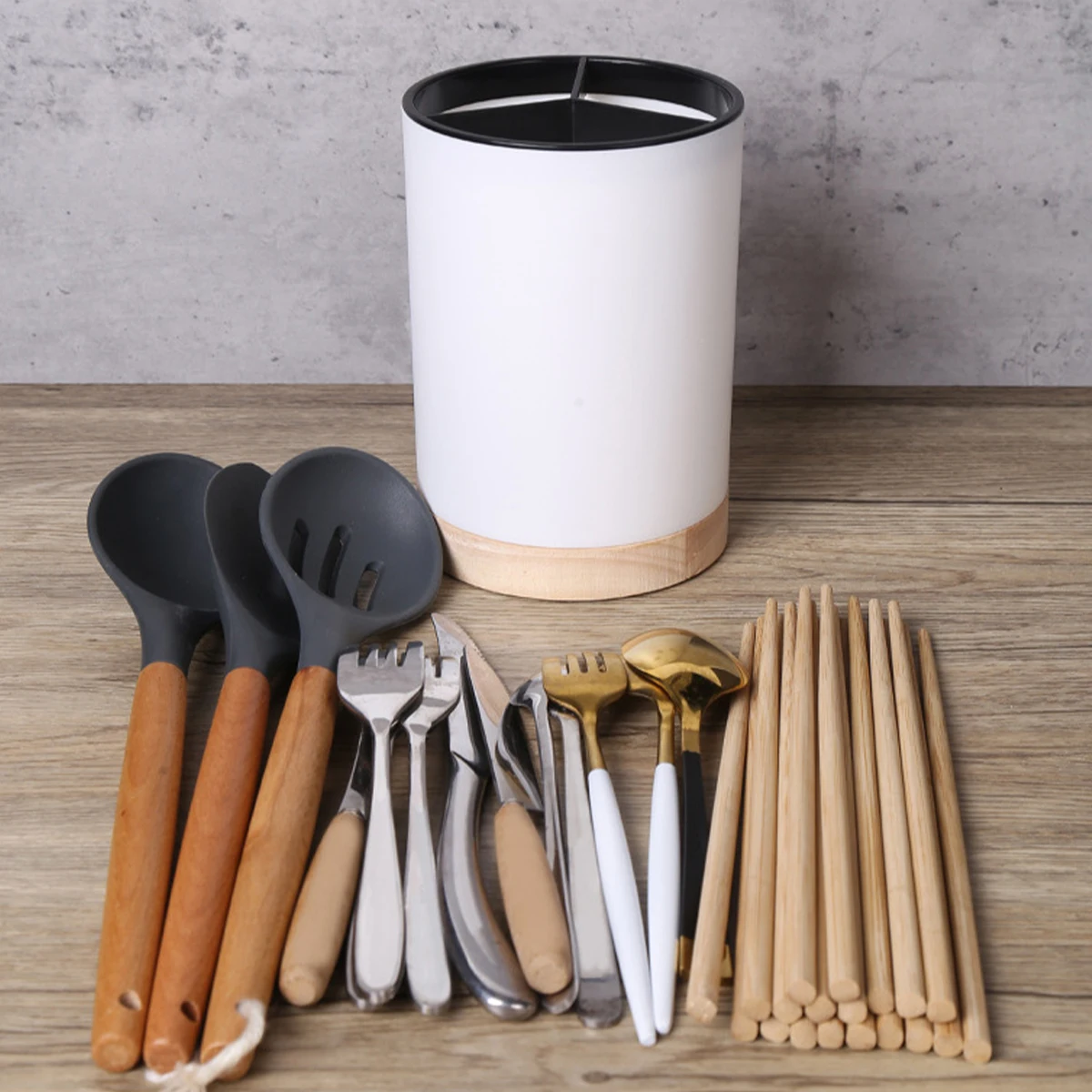Utensil Holder Cutlery Drainer Kitchen Tableware Storage Bucket Plastic Chopstick Spoon Rack Detachable 3 Divided Silverware 2
