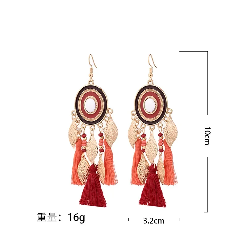 Drop Earrings Bohemian Silk Tassels Statement Earrings For Women Leaf Geometric Handmade Beads Drop Dangle Earring Girls Ethnic Jewelry drop earrings,dangle earrings