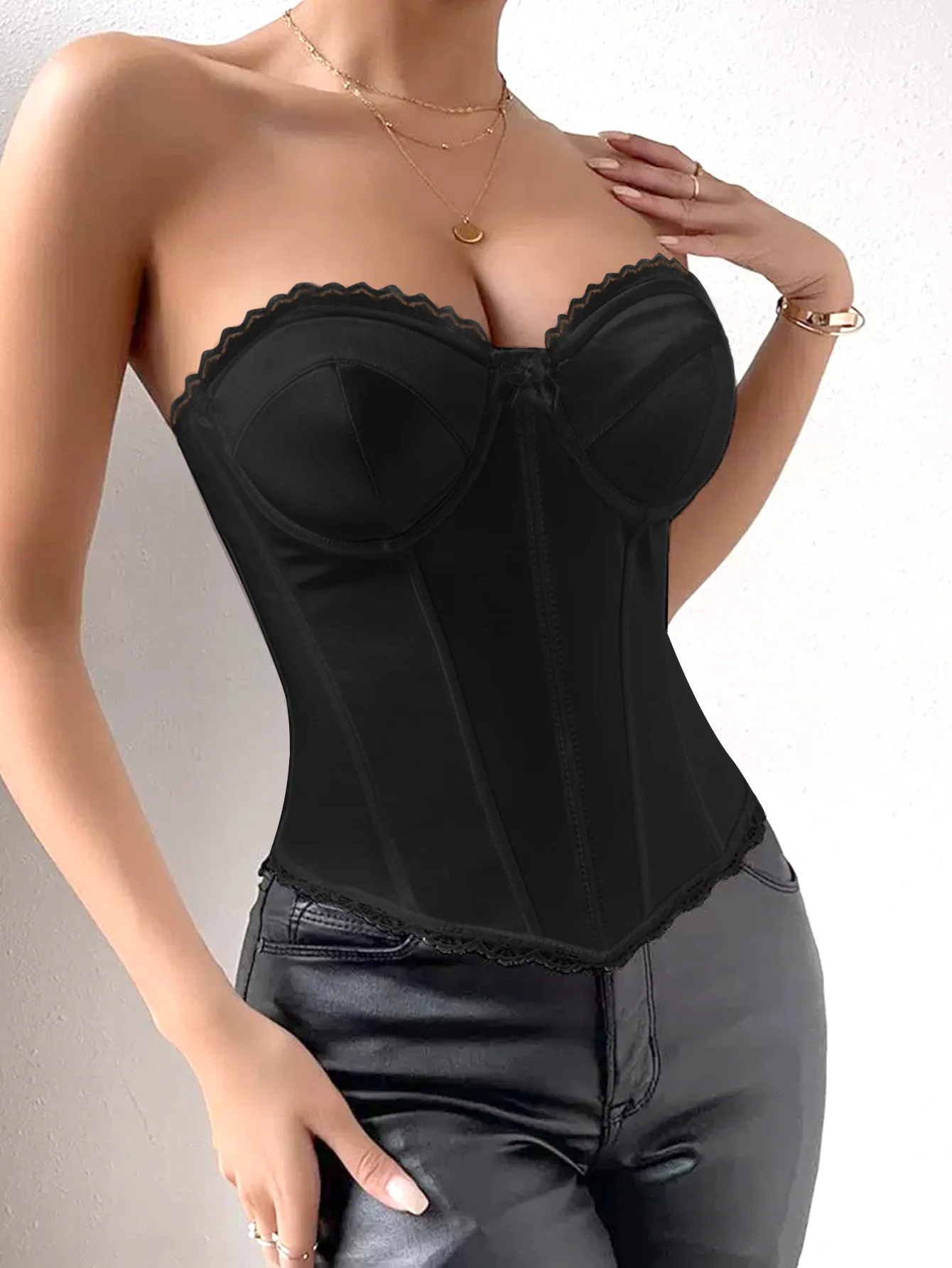 CYHWR Women's Sexy Solid Black Tight Fitting Corset Comfortable Close Fitting Underwear