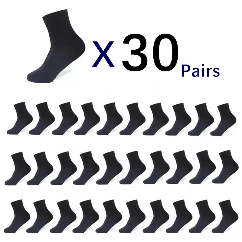 30Pairs/ Men's Socks Business Black Mid Tube Socks Soft Men's Polyester