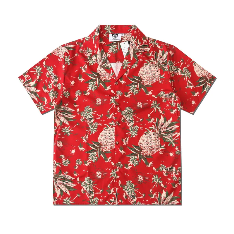 

Summer New Men Casual Pineapple Print Shirt Lovers Fashion Short Sleeve Cool Thin Loose Hawaiian Beach Harajuku Lapel Shirts