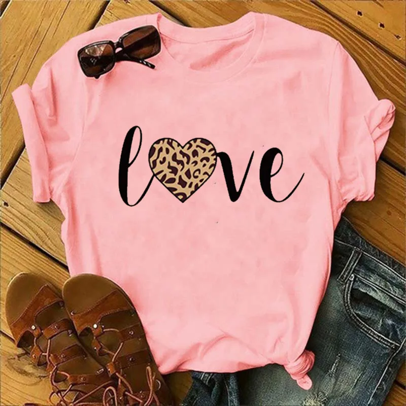 Leopard Love Print Women T Shirt Short Sleeve O Neck Loose Women Tshirt Ladies Fashion Tee Shirt Tops Clothes Camisetas Mujer 3
