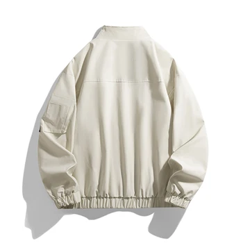 سترة عمال رفيعة بياقة واقفة لعام 2025 للرجال جديدة لربيع وخريف الرجال معطف بلون سادة وسحاب موضة سترات منفوخة مضادة للرياح للرجال 4