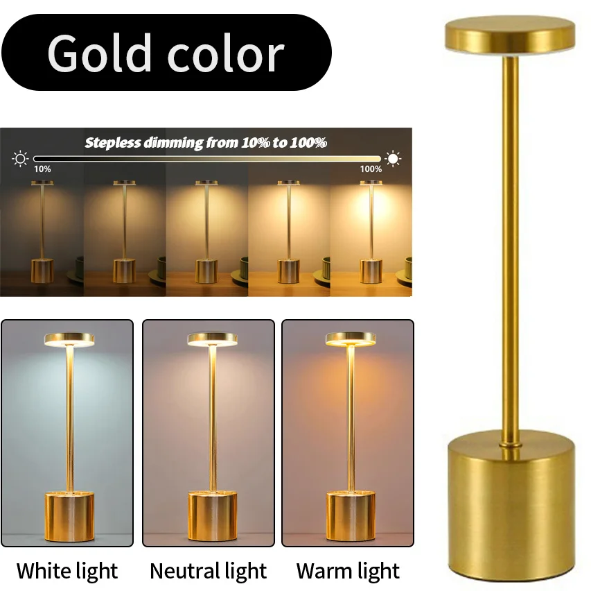 Classic USB Rechargeable Stepless Dimming Touch Lamp with 3-Color Options for Bedside or Decorative Use