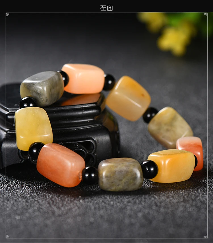 

Natural Xinjiang Hetian white jade Golden silk jade Hand-carved pumpkin bracelet for women jade beads gemstone bracelets