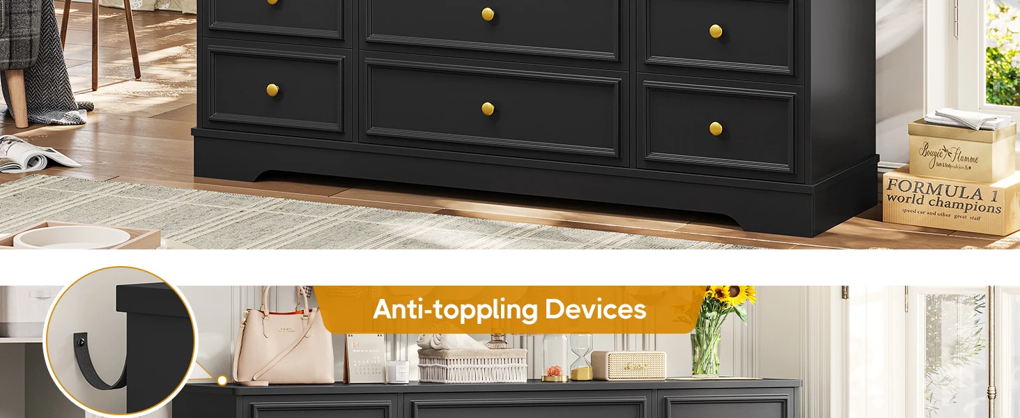 Description Picture 3 of itemLarge Dresser with 12 Drawers for Bedroom, 61.4'' Long Modern Chest of Drawers, Black Wide Dressers Clothes Closet,