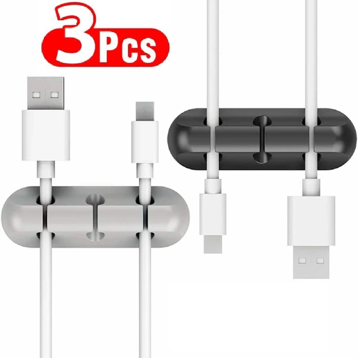 3 pieces silicone cable organizer, cable wrap, USB cable holder, adhesive cable clip, cord holder with adhesive support for desk a...