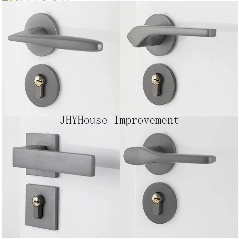 Design Minimalista Moderno Liga de Alumínio Cinza Maçaneta Interior Quarto Dividir Porta Fechaduras Silencioso Corpo Fechadura Hardware Porta
