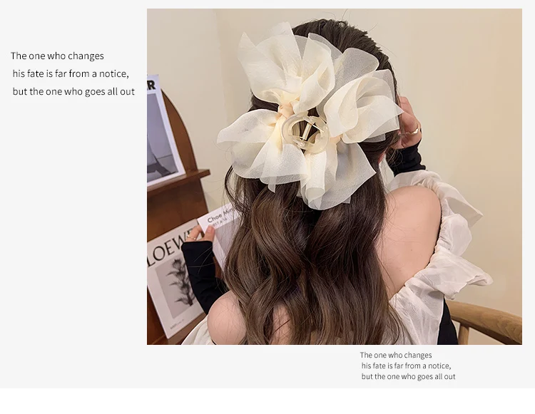 Sommer Neue Einfarbig Mesh Tüll Bogen Haar clips Elegante Frauen Pferdeschwanz Geflecht Haar Klaue Clip Haar Clip Headwear Haar Zubehör – Detail 3