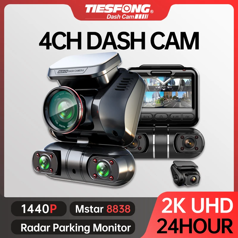 TiESFONG-Cámara de salpicadero M10max 2K 1440P 4CH DVR para coche 360  soporte de camara trasera, Monitor de aparcamiento 24H & GPS, Dashcam,  Visión Nocturna, grabadora de vídeo automática, WiFi, Sensor G, 256Gmax