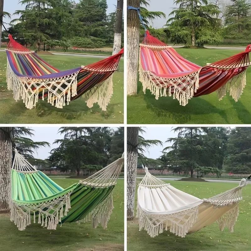 1PC Outdoor Camping High Load Bearing Hammock Tassel Canvas Garden Swing Chair Hanging Bed Foldable Out/Indoor Hanging Hammock camping hammock outdoor hammock swing hammock swing chair