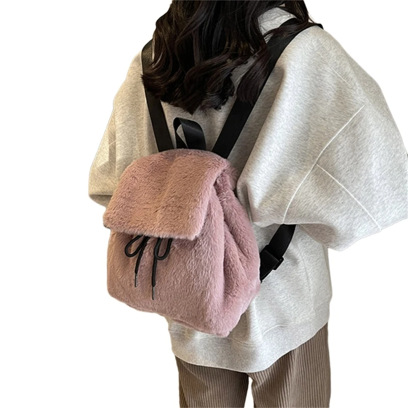 Backpack for Girl Student Large Capacity Fashion Plush Bag with Handle