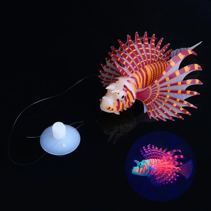 1pcs Artificial Luminous Lionfish Fish Silicone Fake Fish Floating Glow In Dark Aquarium Tank Landscape Ornament Home Decoraton