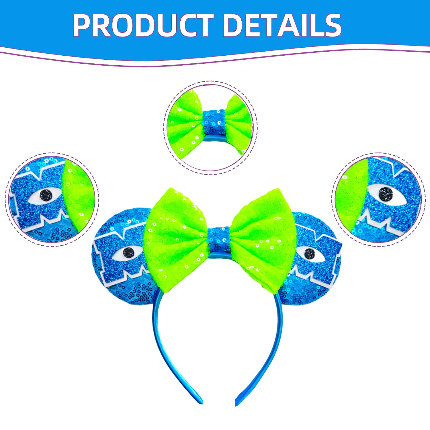2024 Newest Mickey Mouse Ears Headband Kid Adult Festival Party Sequins Tenia HairBow Hairband Women Girl Hair Accessories Gift 3