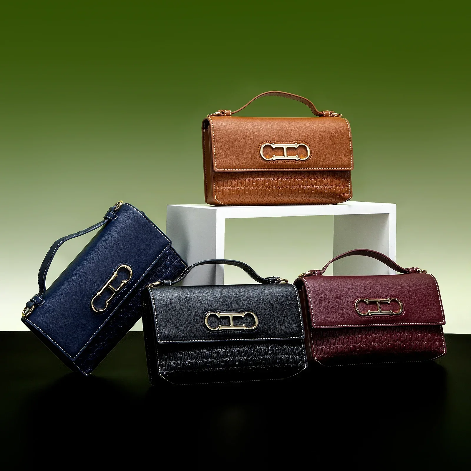 CH Premium Leather Handbag Monogram Embossing Metallic Clasp Portable Handle Structured Silhouette Ideal Office Evening Events 2