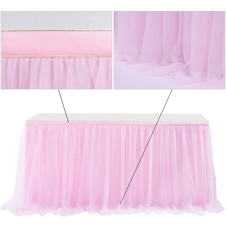 Fluffy Table Skirt Wedding Party Tutu Tulle Tableware Cloth Baby Shower Gender Reveal Birthday Party Wedding Home Decor 4 Sizes table skirt