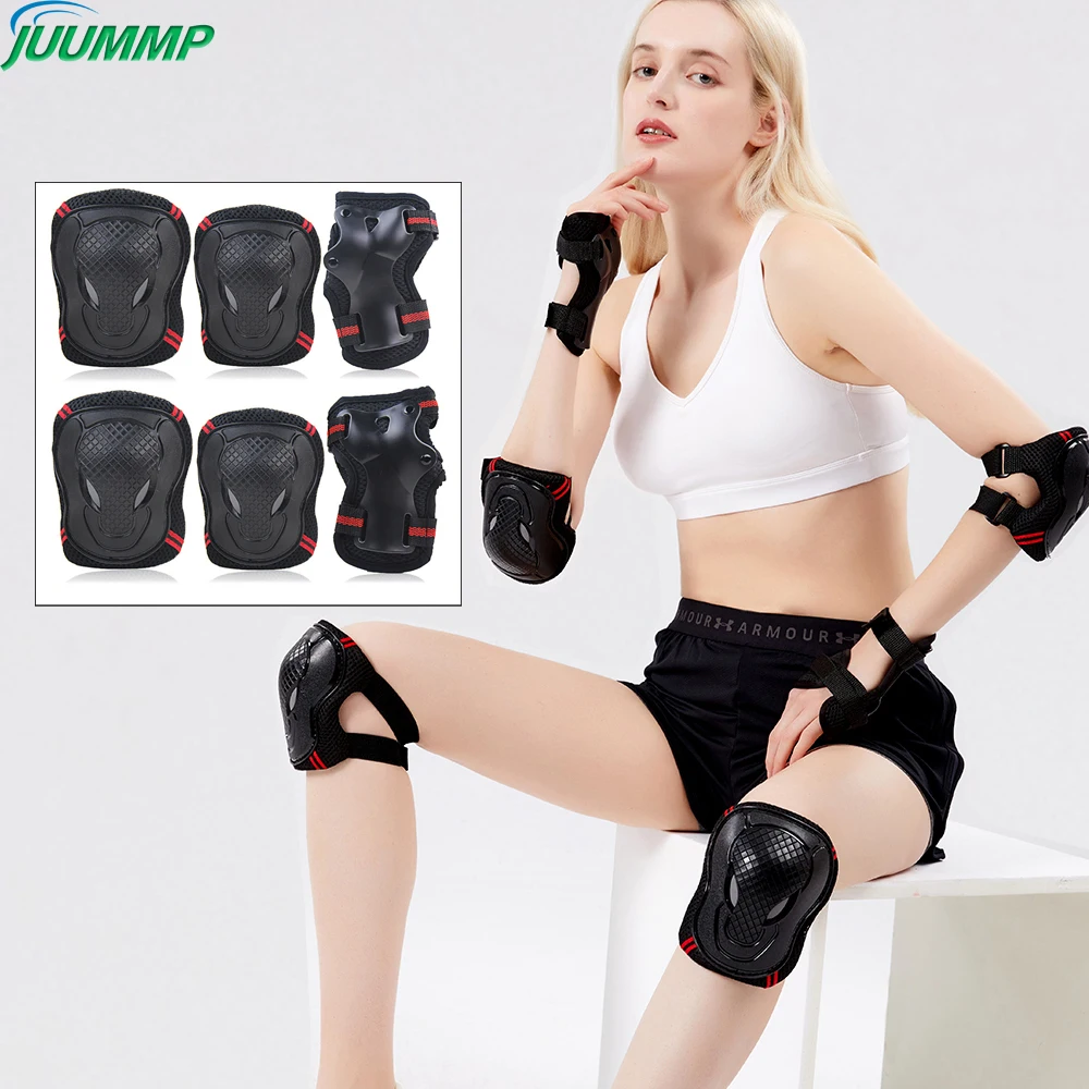 

6Pcs Skateboard Ice Roller Skating Protective Gear Elbow Pads Wrist Safety Guard Cycling Riding Knee Protector for Kids Adults