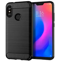 Shockproof Carbon Fiber Silicone Phone Cover - Soft Protective Case for Redmi 6 Pro (Black)