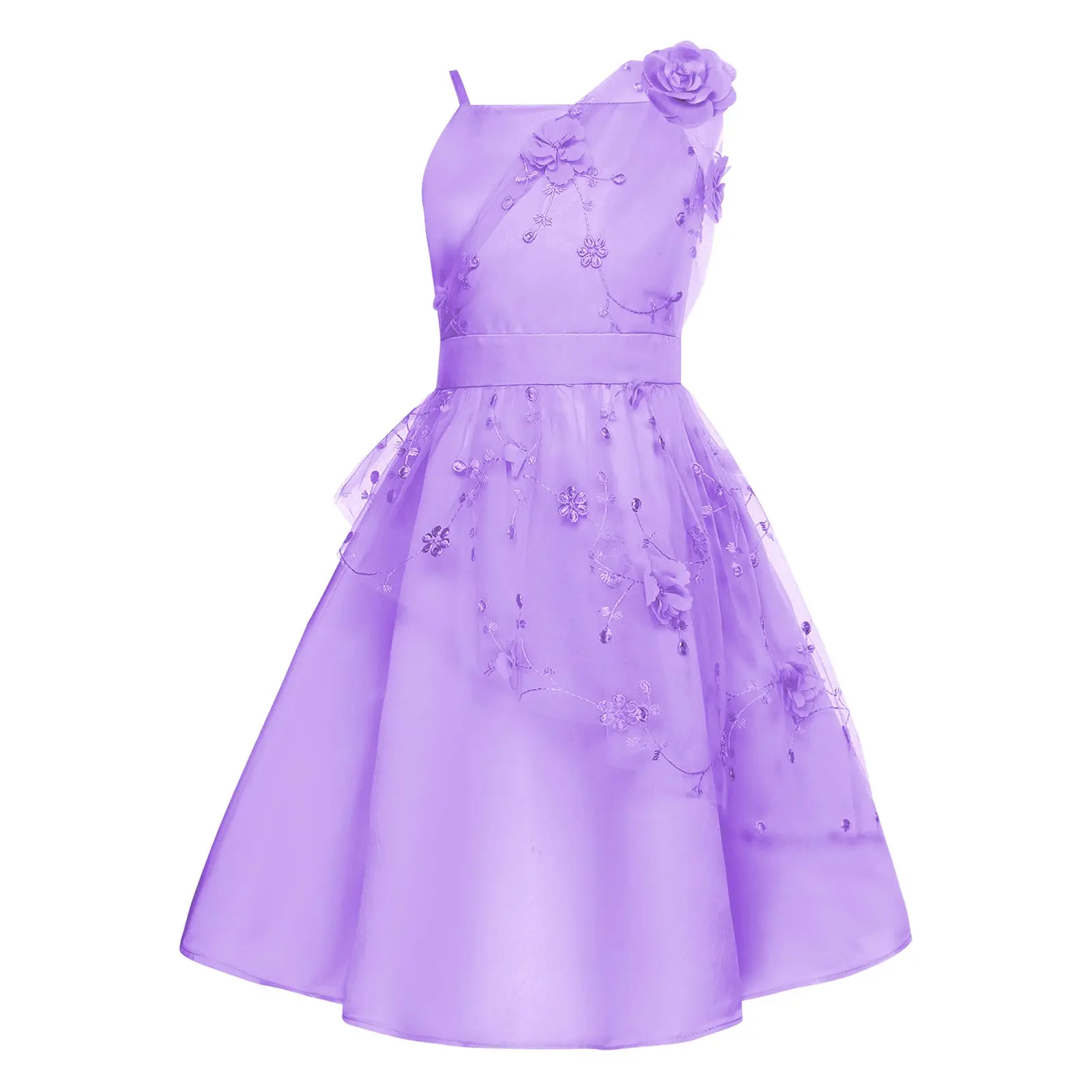 Kinder Blumenmädchen Blumen besticktes Tüllkleid Spaghettiträger hohe Taille Kleider formelle Hochzeit Geburtstag Party Abendkleid – Detail 12