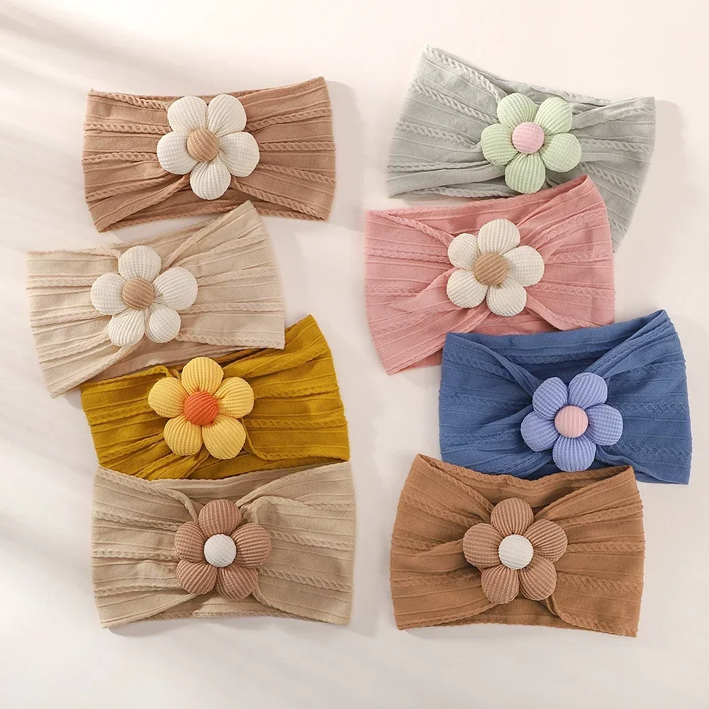1Pc Baby Nylon Headscarf Astique Suitable Newborn Girl Flower Handmade Headband Elastic Hairband Turban Toddler Hair Accessories