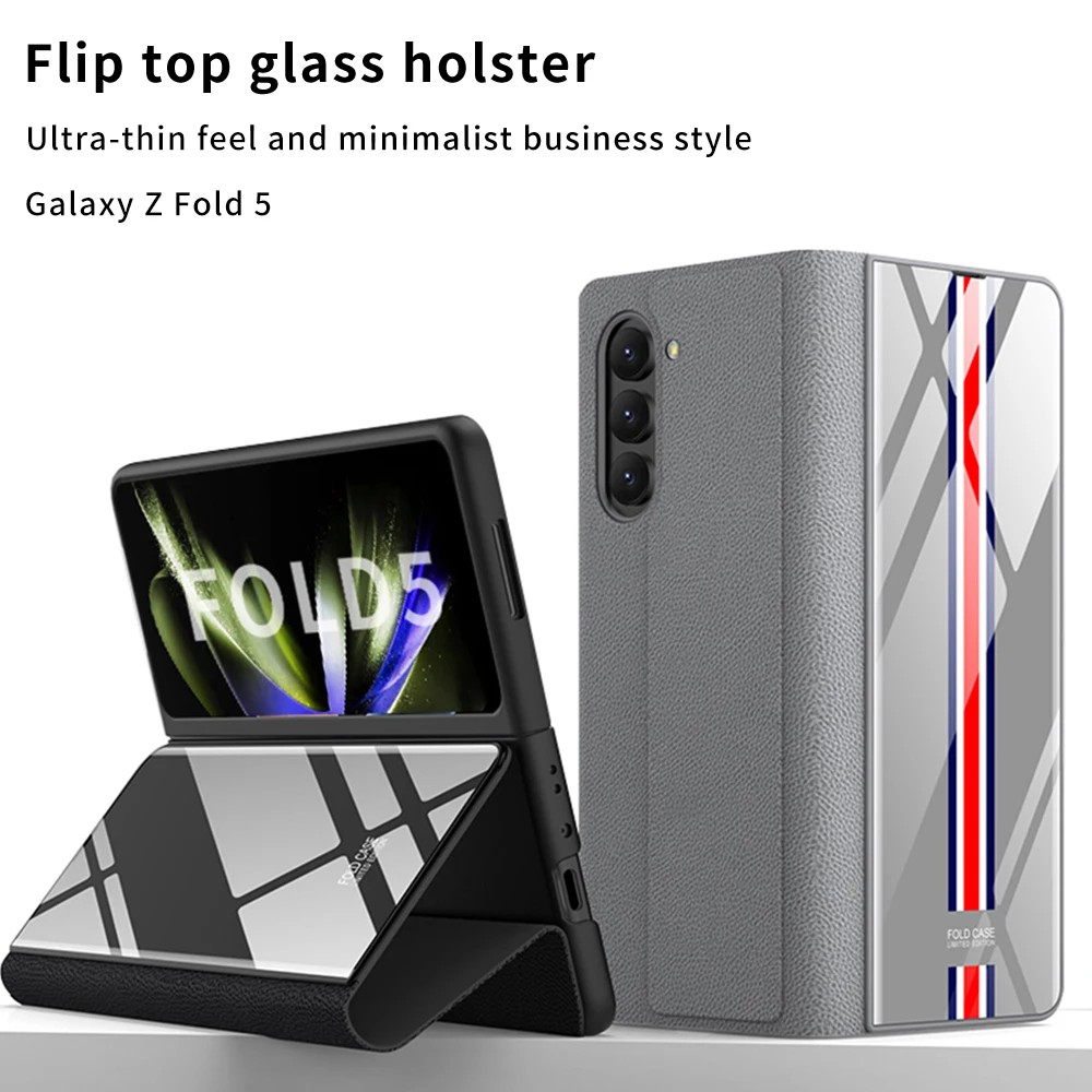 

Оригинальный чехол GKK для Samsung Galaxy Z Fold 5, флип-чехол с подставкой, кожаный жесткий чехол-накладка из закаленного стекла для Galaxy Z Fold5