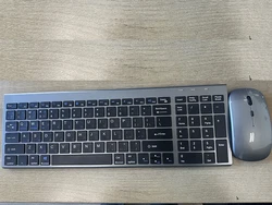 Sleek Gray Dual-Mode Wireless Rechargeable Keyboard and Mouse Set (Hebrew)