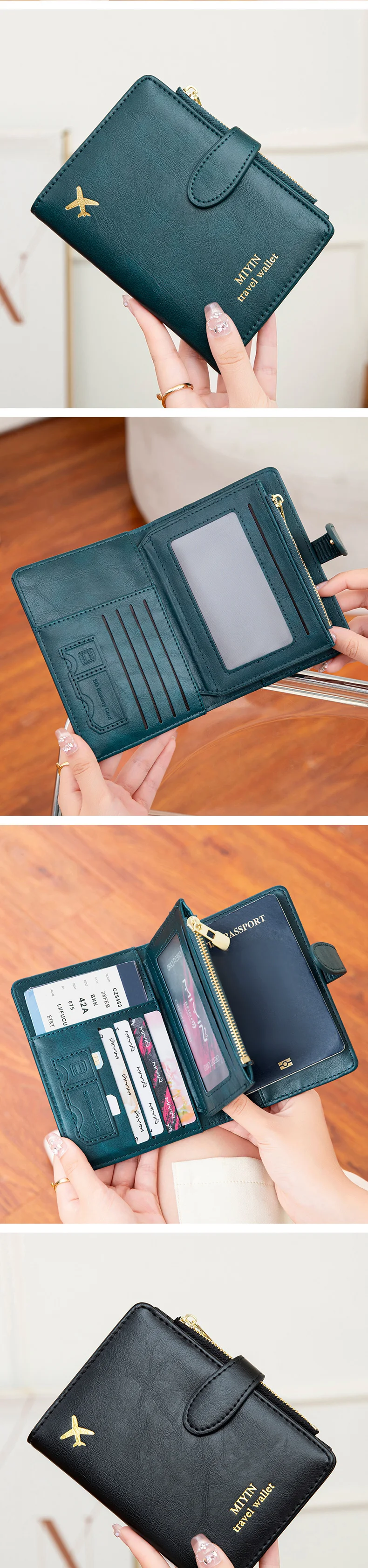 Reisepasshülle mit Flugzeugmuster, multifunktional, für Ausweis, Bankkarte, RFID, Reisepass-Clip, PU-Leder, Brieftaschenhülle, Reisezubehör – Detail 5