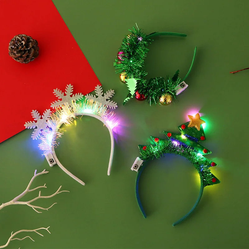 Christmas Headband With LED Lights Snowflake Xmas Tree Hair Band 2024 Christmas Decorations For Home Girls Women New Year Gifts