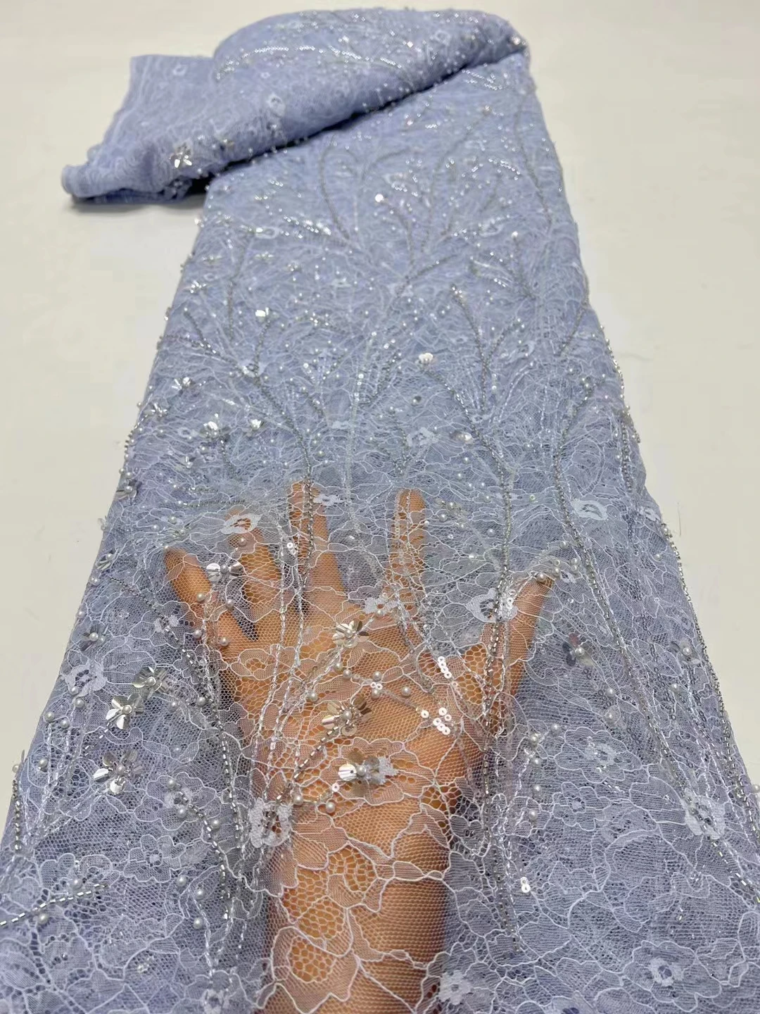 

Роскошная африканская кружевная ткань с блестками и жемчугом 2024, нигерийская Свадебная вышивка для невесты, французское Тюлевое шитье Hx