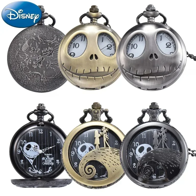 The Nightmare Before Christmas Vintage Pocket Watch Disney Anime Figure Sally Jack Skellington Ciondolo Retro Bronze Watches Gift