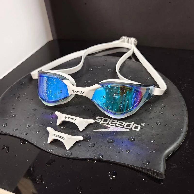 2300 white blue swimming goggles + black swimming cap