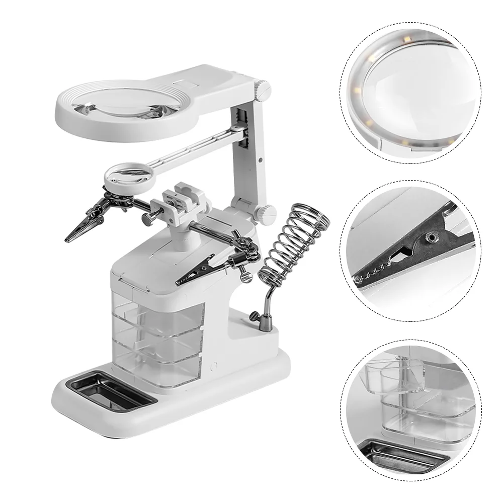 10Pcs Fully Adjustable Helping Hands Alligator Clips Iron Holder Metal Tray Tools Boxes Soldering Station Desk Magnifier Led