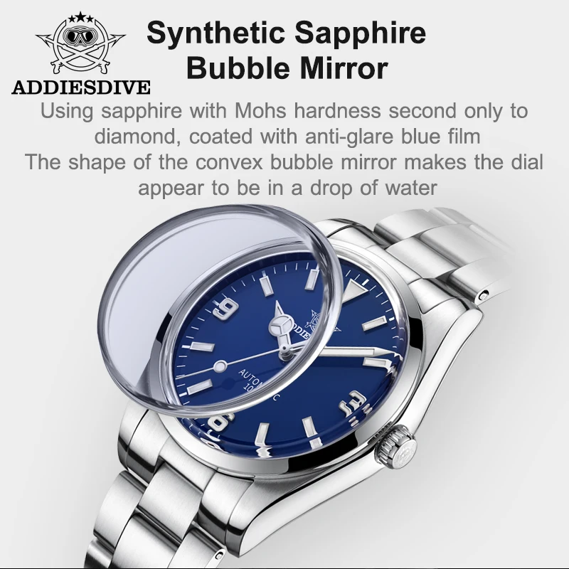 ADDIESDIVE AD2112 Luxury Men's Watch 38mm 316L Stainless Steel Sapphire Glass 100m Diver Reloj Hombre Automatic Mechanical Watch