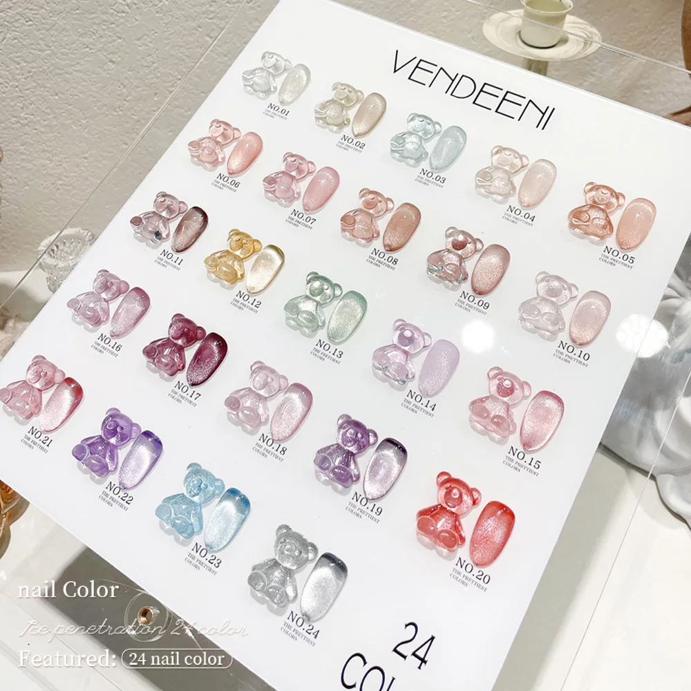 Vendeeni 24 색/세트 투명 고양이 눈 젤 네일 폴리시 아이스 스파링 고양이 눈의 UV LED 마그네틱 네일 아트 젤 바니시 끄기