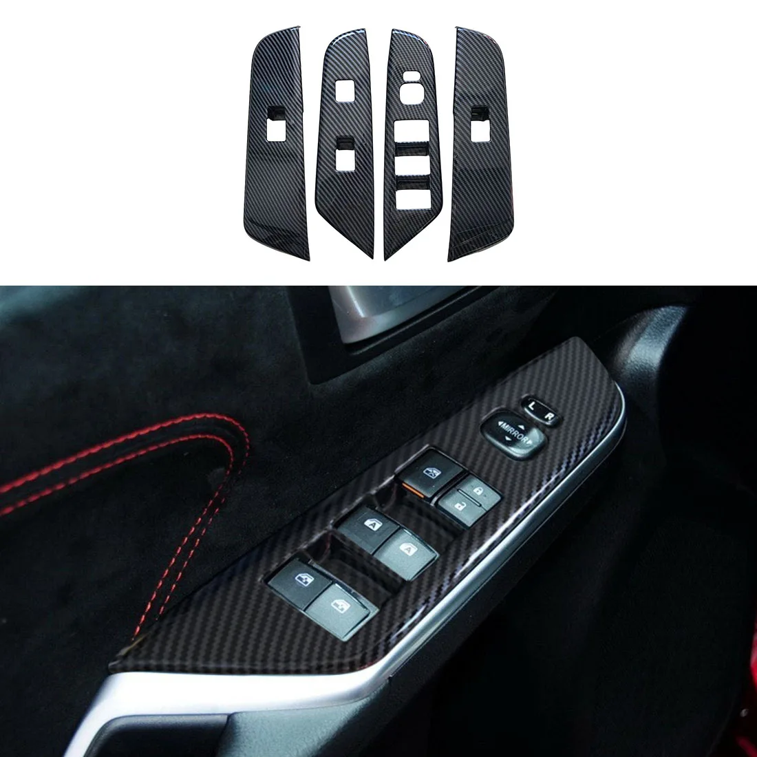 

4pc Carbon Fiber Color Automobile Door Window Control Panel Cover Trim for Toyota Camry 2015 2016 2017 North American Version
