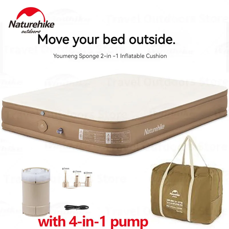 

Naturehike Camping Air Mat Inflatable Double Mattress Tent Sleeping Pad Tourist Inflating Bed With 4 in 1 Built-in Pump