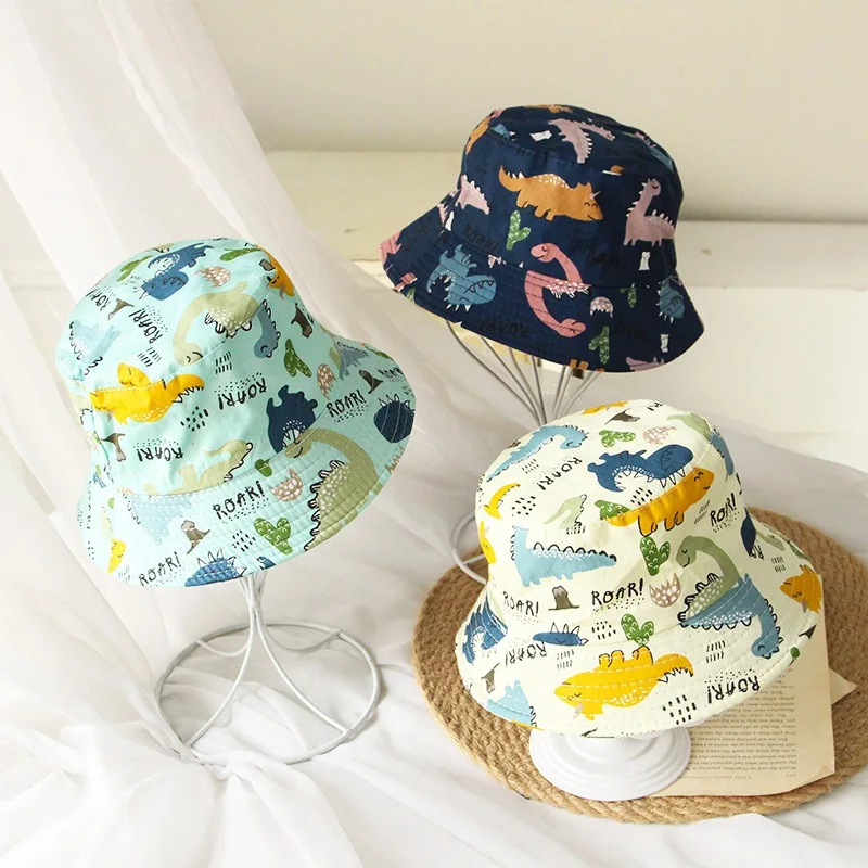 

Kids Caps Cotton Cartoon Dinosaur Printed Baby Bucket Hat Soft Spring Summer Panama Hats Space Boys Girls Beach Cap