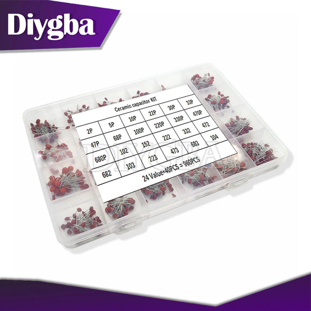 

960PCS 24value*40PCS=960PCS 50V Ceramic Capacitor Assorted kit Assortment Set + Box