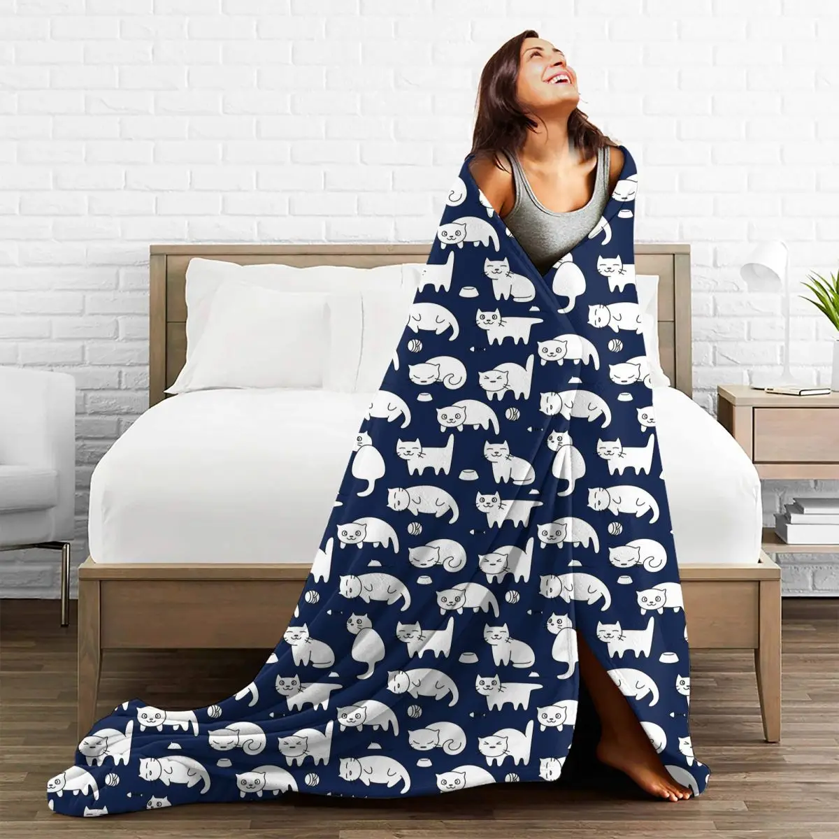 Cartoon Cute Cat Animal Blankets Flannel Summer Multi-function Lightweight Thin Throw Blanket for Bed Bedroom Bedspr