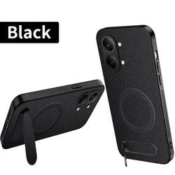 Kickstand Magnetic Shockproof Cover with Premium Carbon Fiber Pattern for Poco X8 Pro Max (Black)