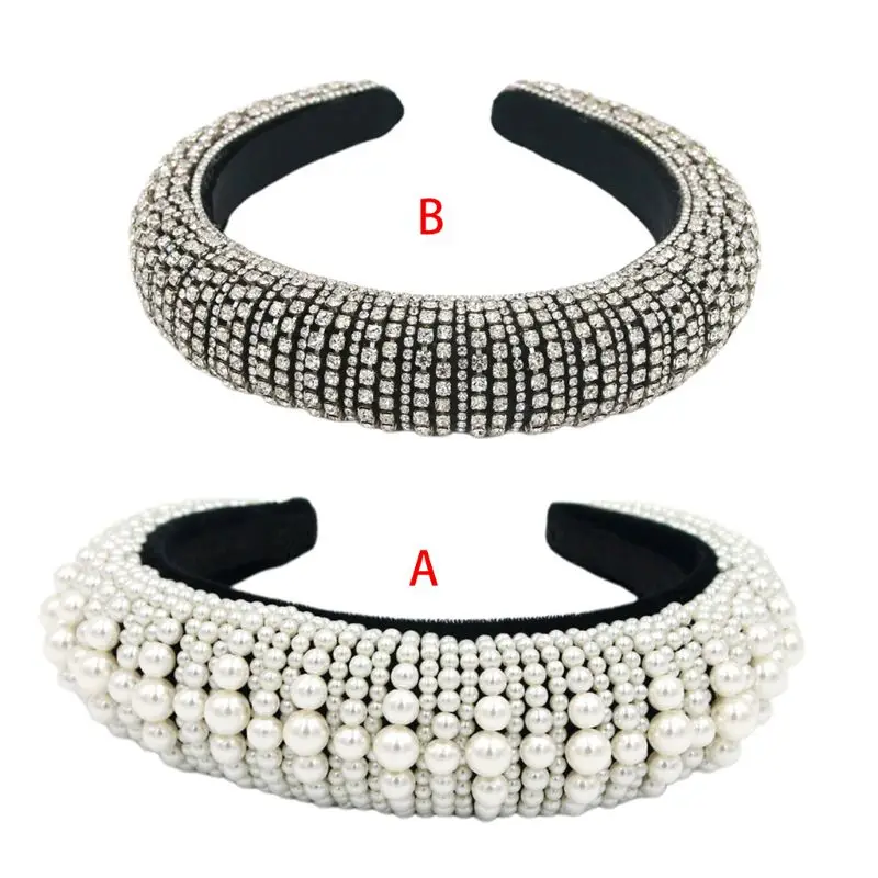 

Baroque Jewelry for Rhinestone Faux Pearl Headband Women Thick Padded Wide H Hoo
