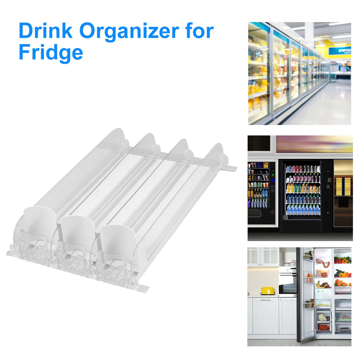 

Drink Organizer for Fridge Self-Sliding Soda Can Dispenser for Refrigerator 3 Row Large Capacity Beverage Dispenser Width