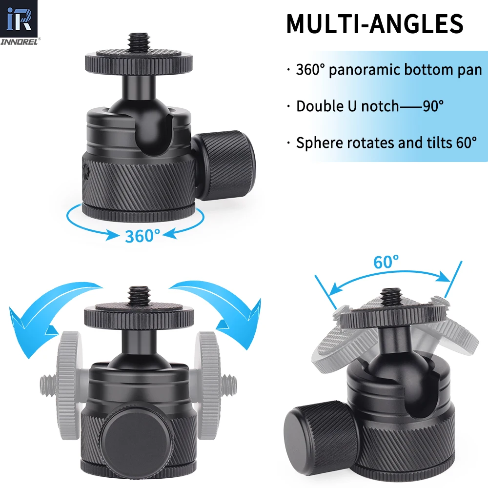 Mini Ball Head INNOREL C19 Mount Tripod Head CNC Metal Low Profile Ballhead 360&deg; Pan 90&deg; Tilt for Phone/DLSR Camera/Mini Holder