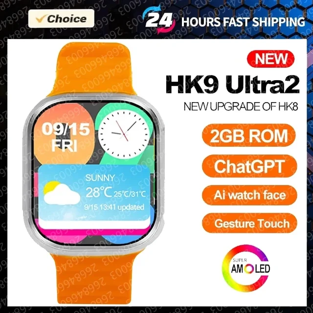 New HK9 Ultra 2 ChatGPT SmartWatch AMOLED 2.02inch Screen 2GB ROM Dynamic  Island Ai NFC Compass Smart Watch PK Hello 3 Plus