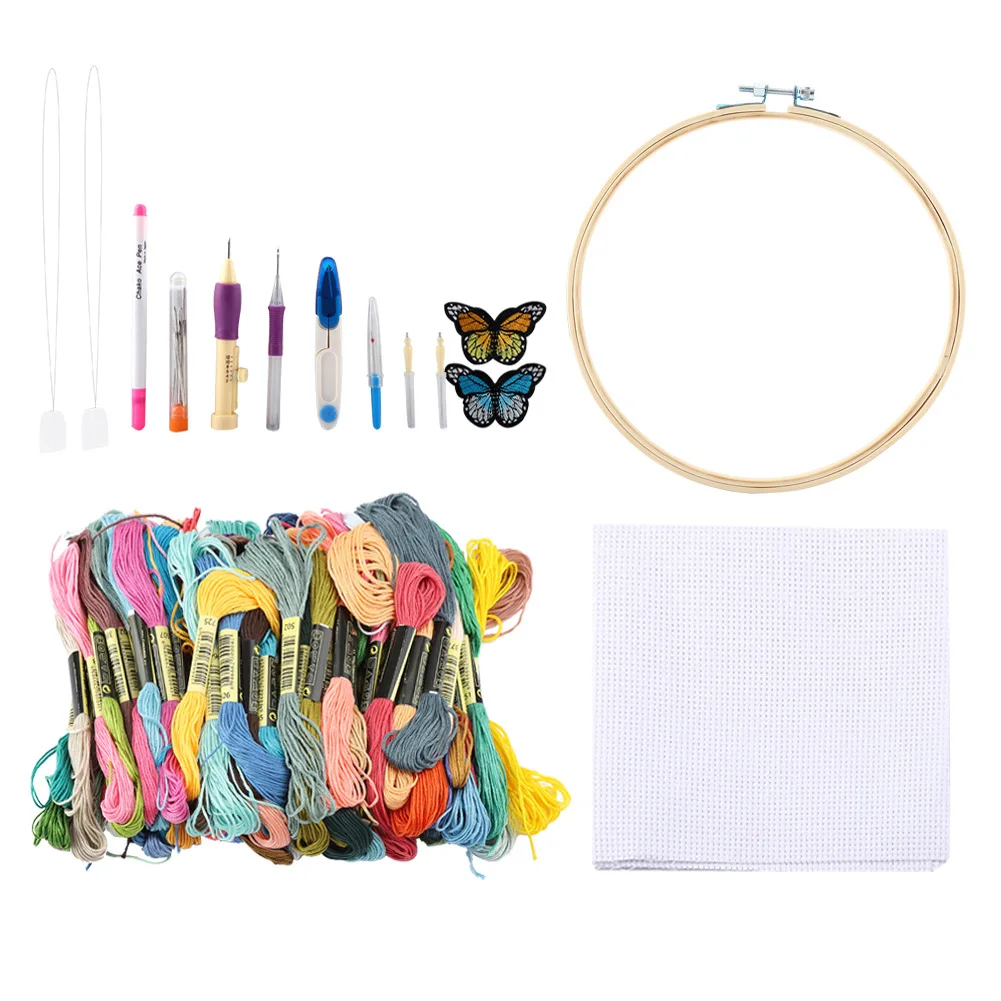 

100Pcs/Set DIY Crafts Colorful Threads Embroidery Pen Punch Needle Kit Set Sewing Tools